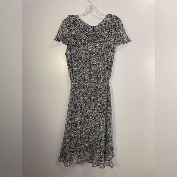 Vintage Danny & Nicole Faux Wrap Midi Dress Ruffle Black White Size 14 Lined - Picture 12 of 14